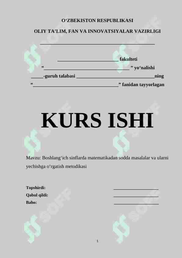 Boshlang‘ich sinflarda matematikadan sodda masalalar va ularni yechishga o‘rgatish metodikasi