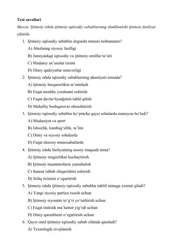 Test savollari