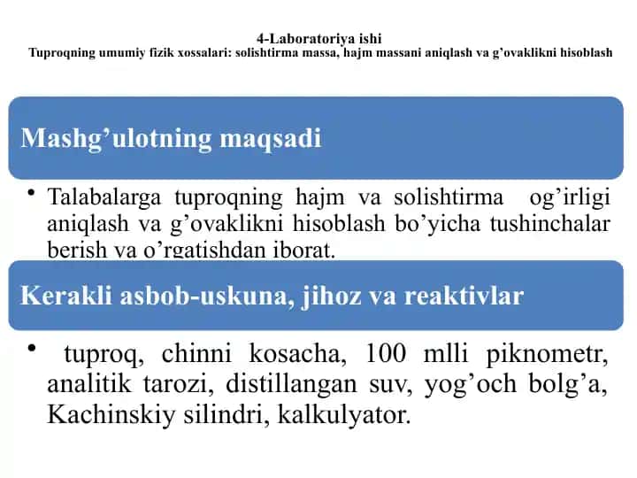 4-Laboratoriya ishi Tuproqning umumiy fizik xossalari