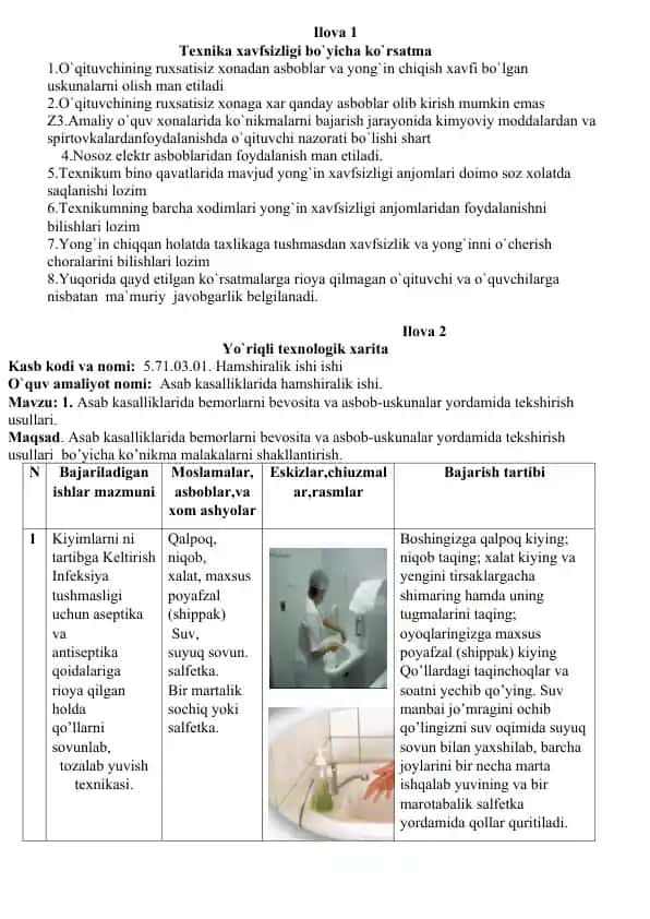 Texnika xavfsizligi bo`yicha ko`rsatma