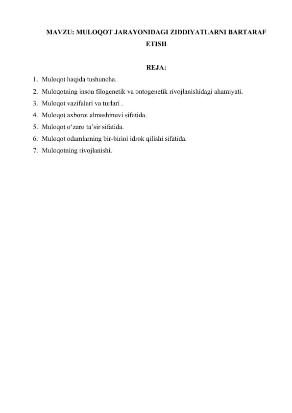 Muloqot jarayonidagi ziddiyatlarni bartaraf etish