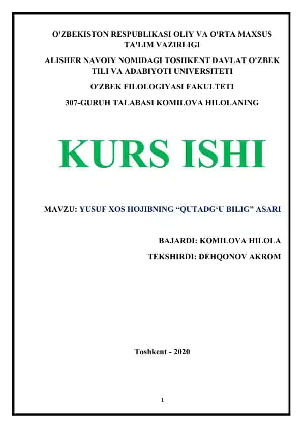 Yusuf Xos Hojibning “Qutadg‘u Bilig” asari