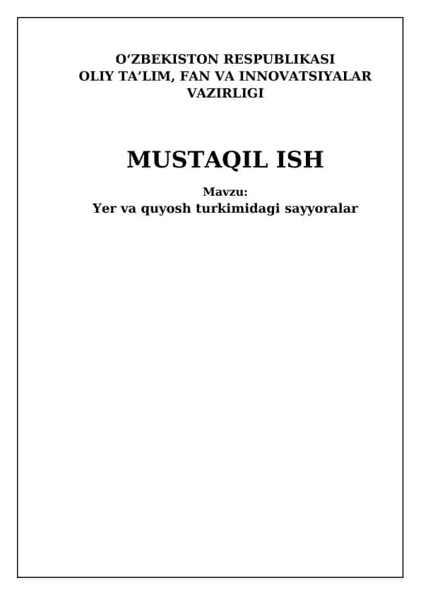 Yer va quyosh turkimidagi sayyoralar