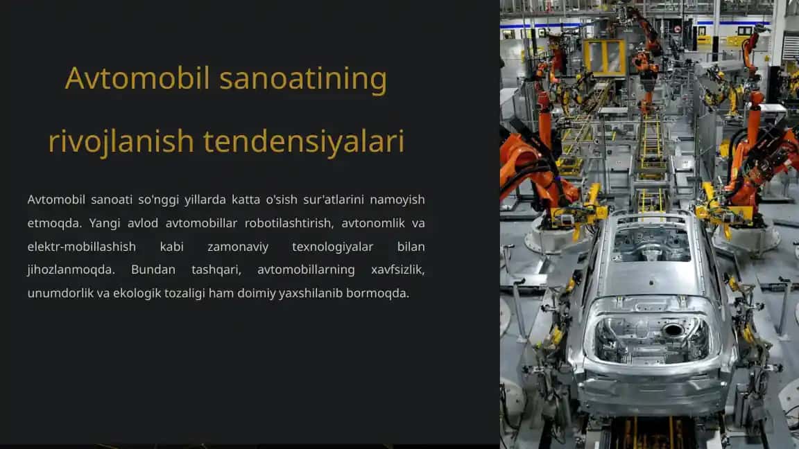 Avtomobil sanoatining rivojlanish tendensiyalari