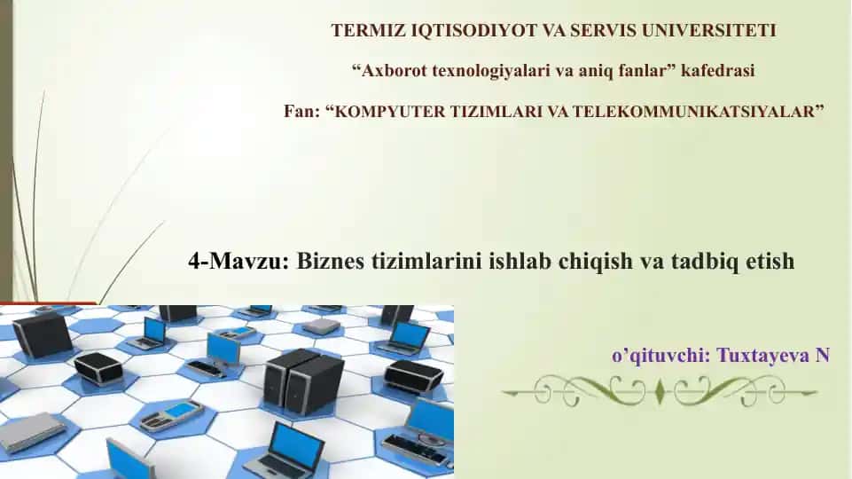 Biznes tizimlarini ishlab chiqish va tadbiq etish
