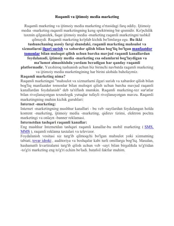 Raqamli va ijtimoiy media marketing