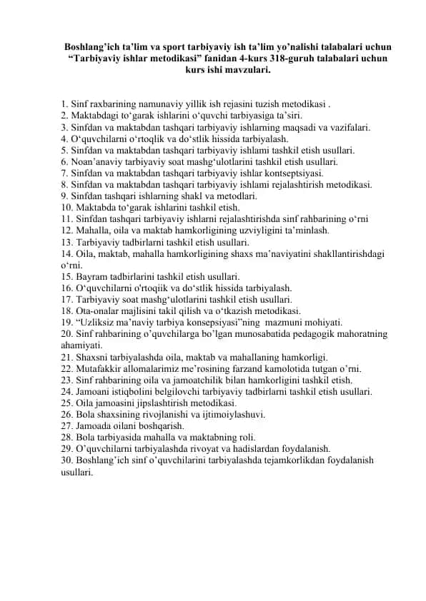Tarbiyaviy ishlar metodikasi