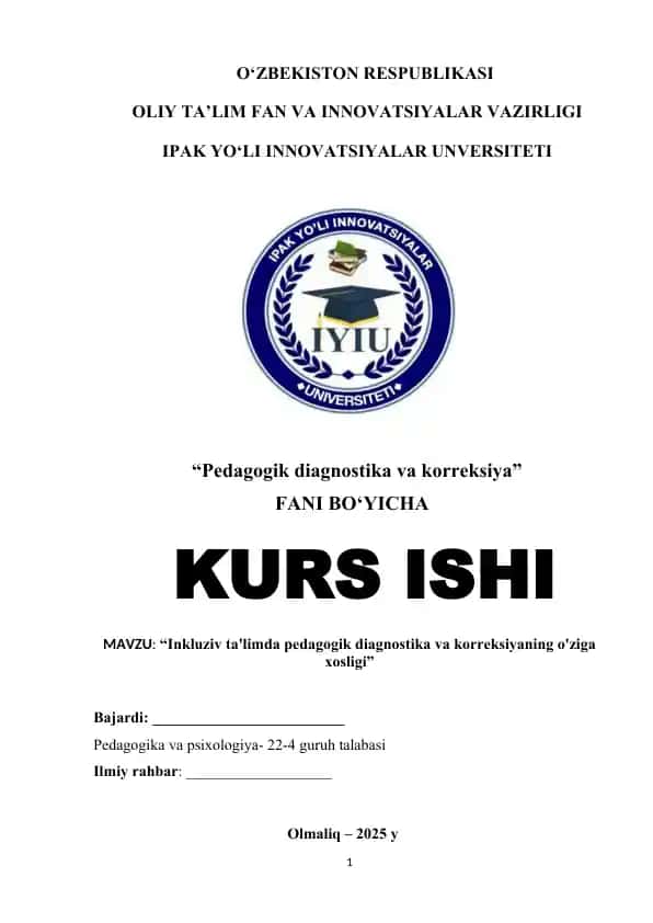 Inkluziv ta'limda pedagogik diagnostika va korreksiyaning o'ziga xosligi