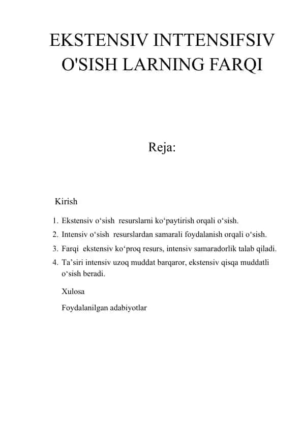 Ekstensiv Intensiv O'sish Farqi
