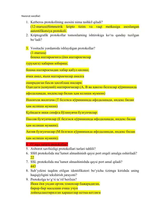 Protokollar haqida ma'lumotlar
