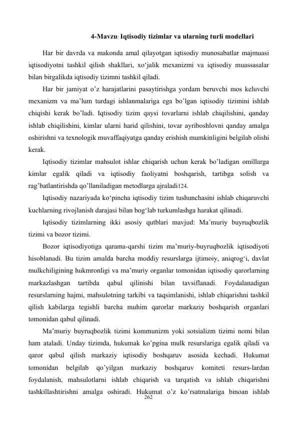 Iqtisodiy tizimlar va ularning turli modellari