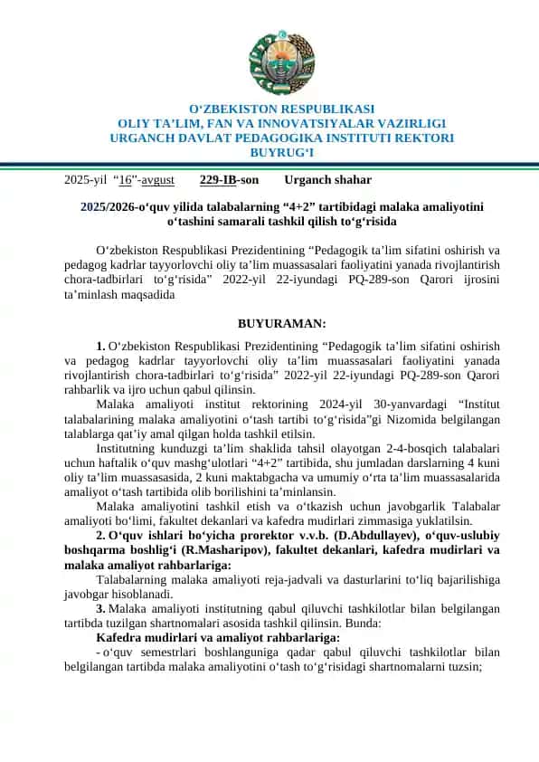 Tashkil etish va o‘tkazish chora-tadbirlari