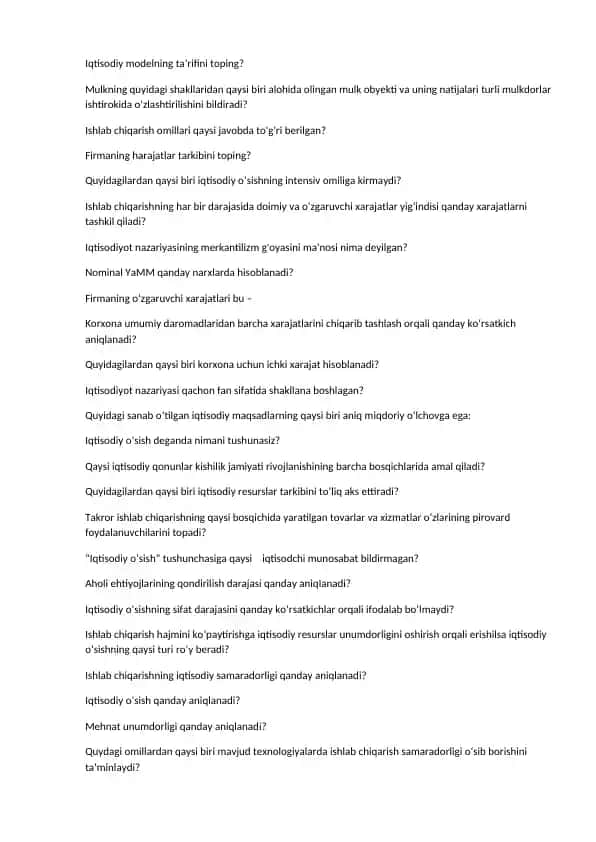 Iqtisodiy modelning ta'rifini topish