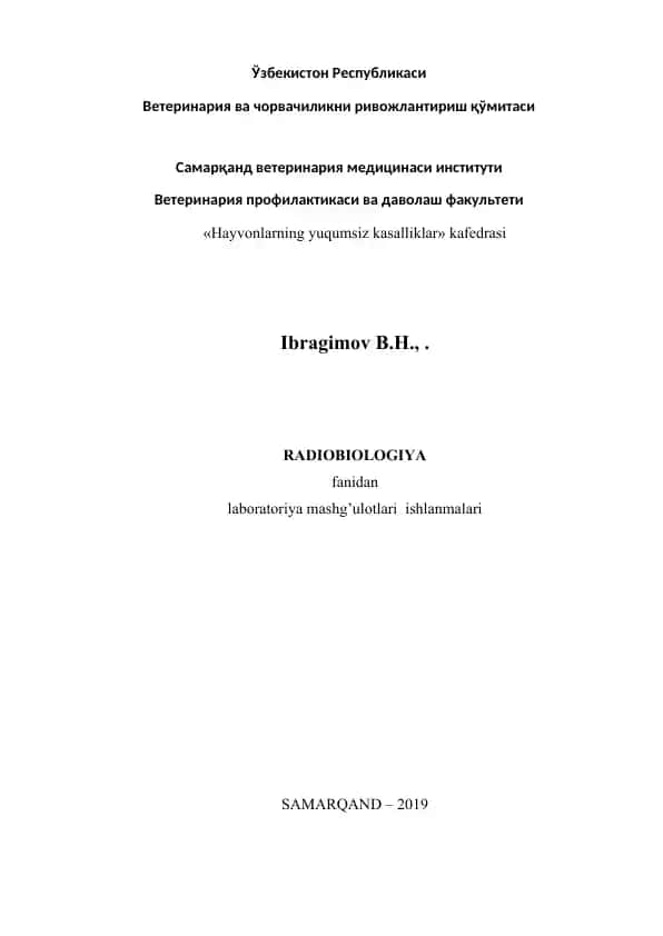 Radiobiologiya laboratoriya mashg'ulotlari ishlanmalari