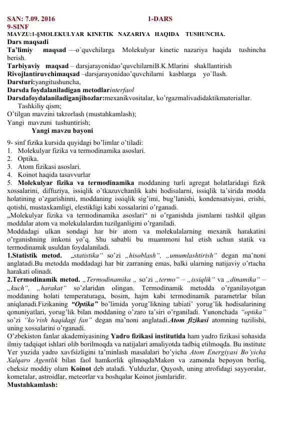 Molekulyar Kinetik Nazariya