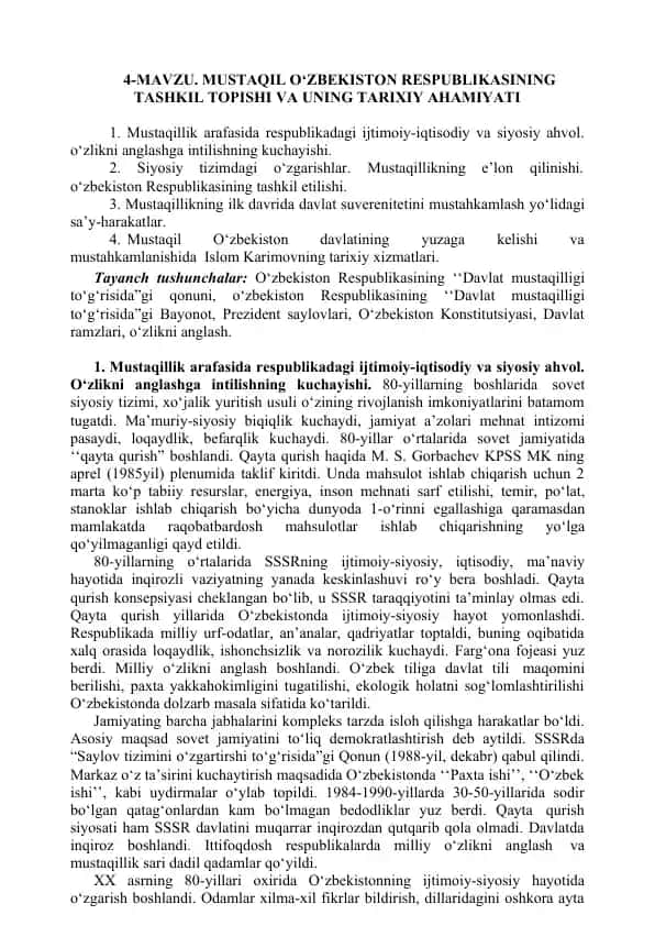 Mustaqillik davrida Sovet jamiyatidagi ijtimoiy-iqtisodiy ahvol