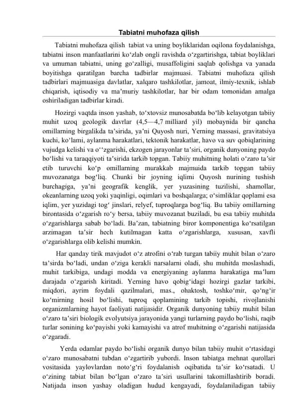 Tabiatni muhofaza qilish