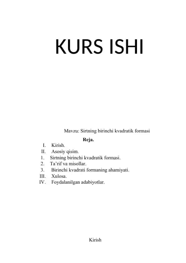 Sirtning birinchi kvadratik formasi