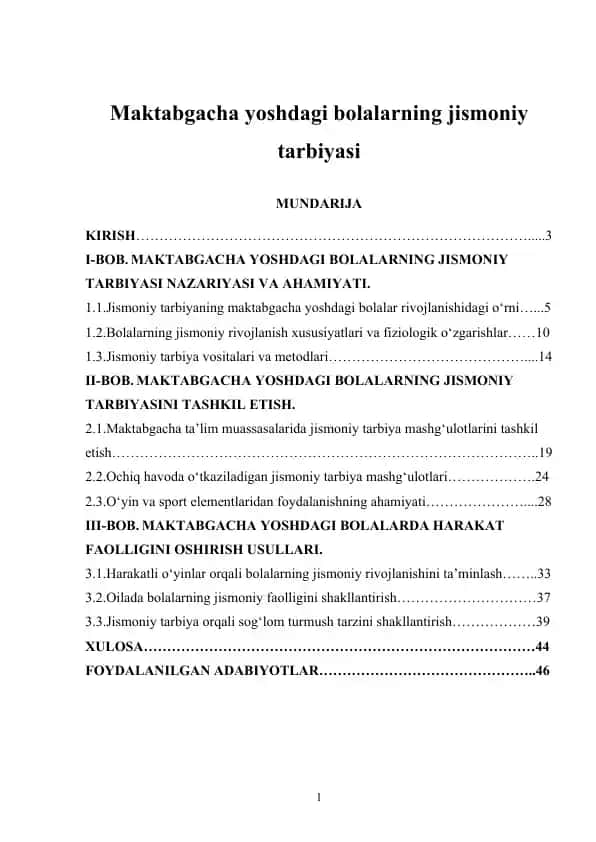 Maktabgacha yoshdagi bolalarning jismoniy tarbiyasi