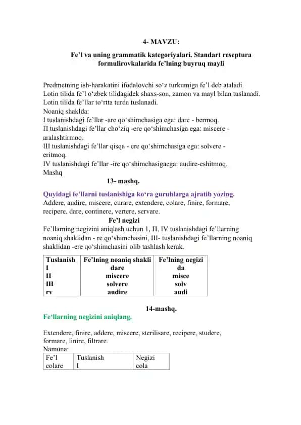 Fe’l va uning grammatik kategoriyalari
