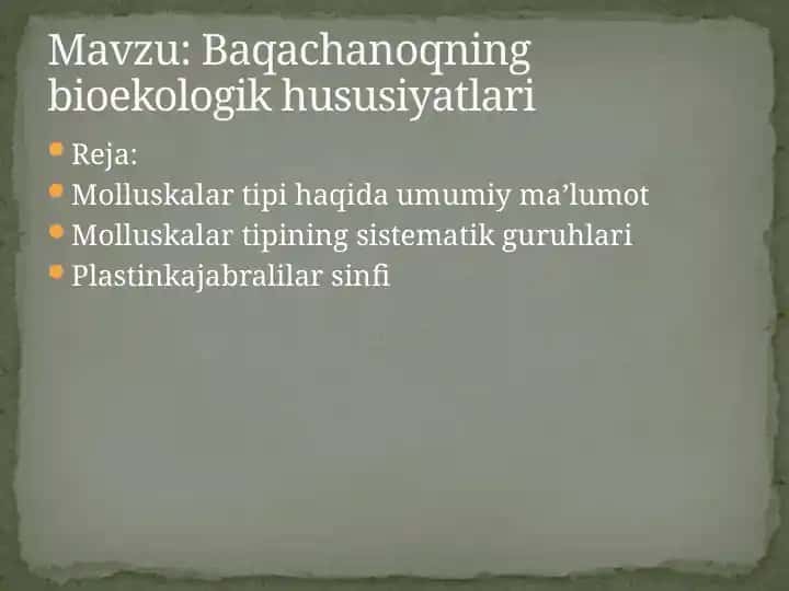 Molluskalar tipi haqida umumiy maʼlumot