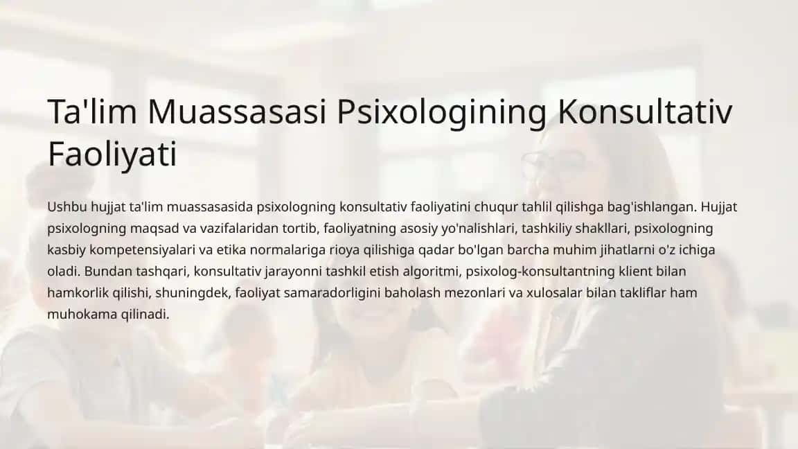 Ta'lim Muassasasi Psixologining Konsultativ Faoliyati