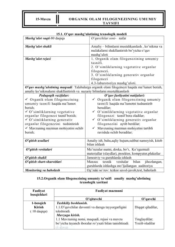 Organik Olam Filogenezining Umumiy Tavsifi