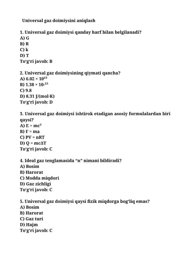 Universal gaz doimiysi
