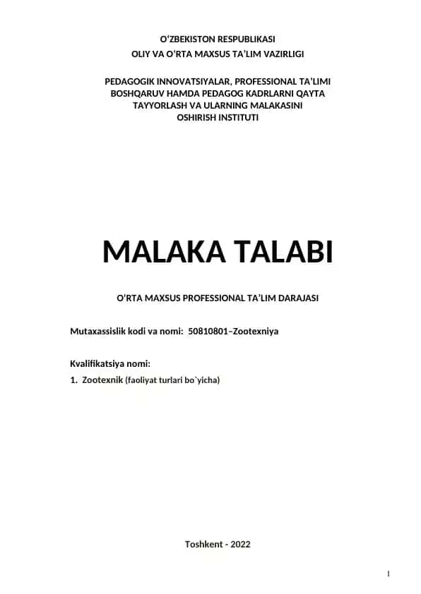 Zootexnik (faoliyat turlari bo‘yicha)
