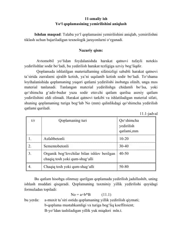 Yo‘l qoplamasining yemirilishini aniqlash