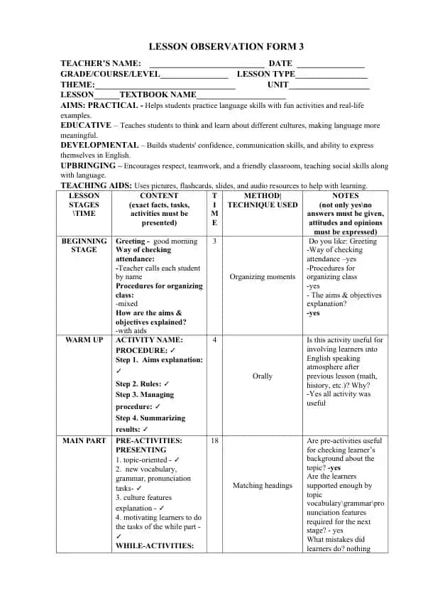 LESSON OBSERVATION FORM 3