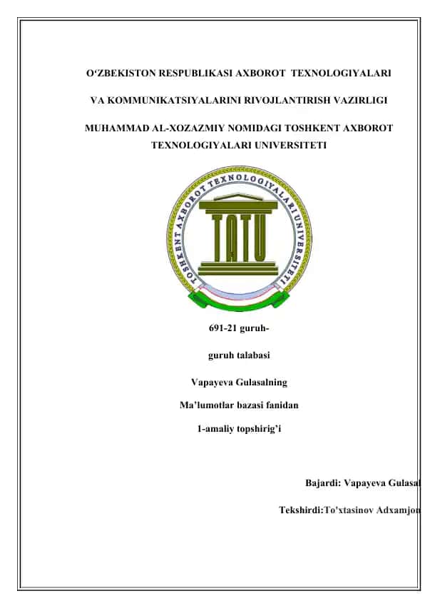 SQL tilida jadvallar yaratish, o’zgartirish va o’chirish