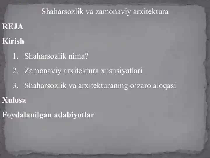 Shaharsozlik va zamonaviyar arxitektura