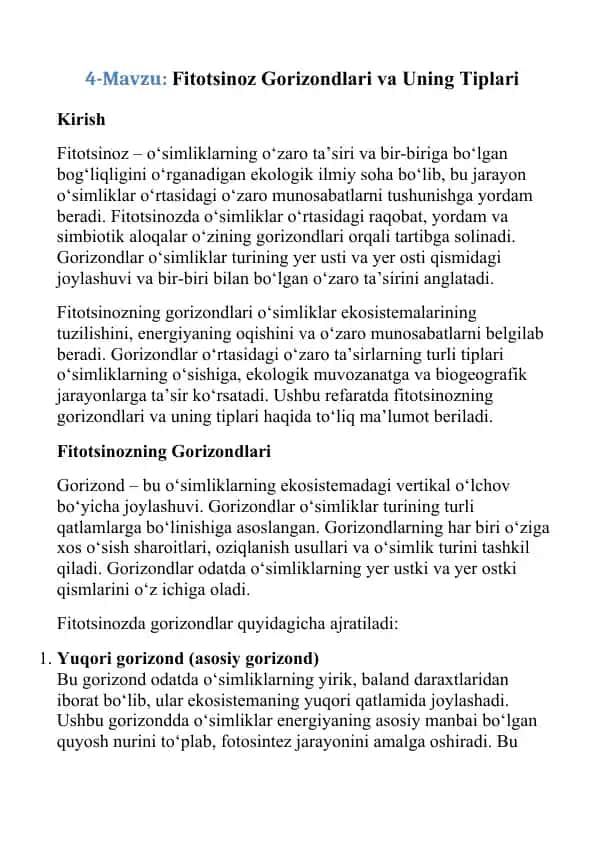 Fitotsinoz Gorizondlari va Uning Tiplari