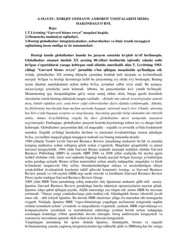 Globallashuv va axborot vositalari