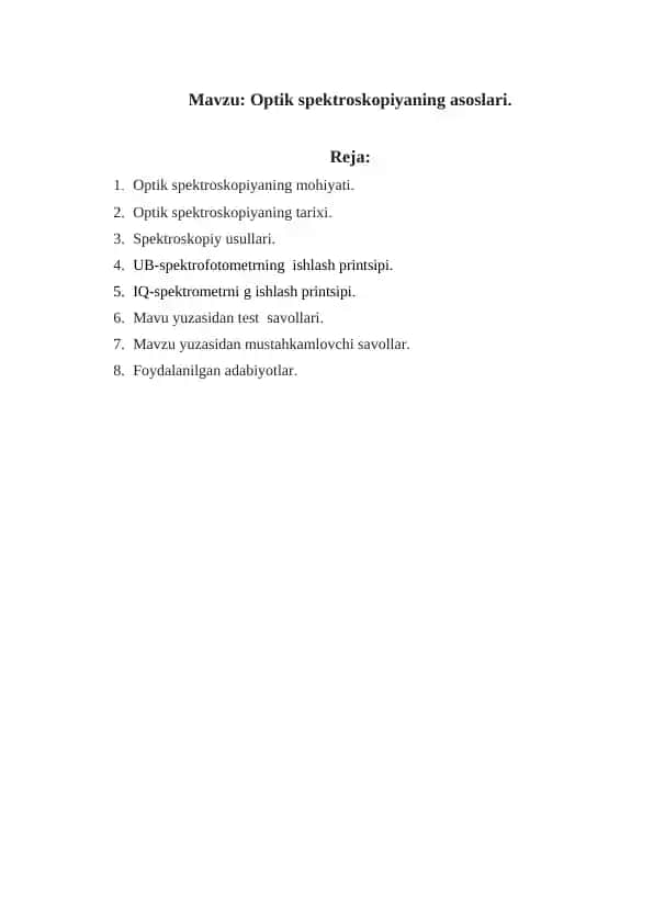 Optik spektroskopiyaning asoslari.