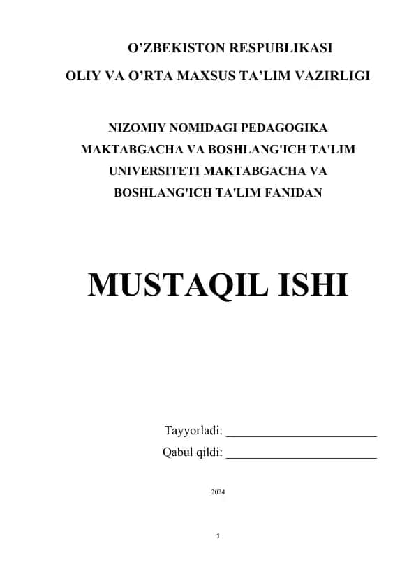 Pedagogika Maktabgacha va boshlang'ich ta'lim