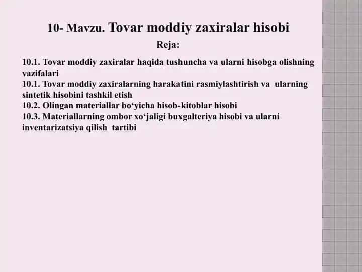 Tovar moddiy zaxiralar hisobi