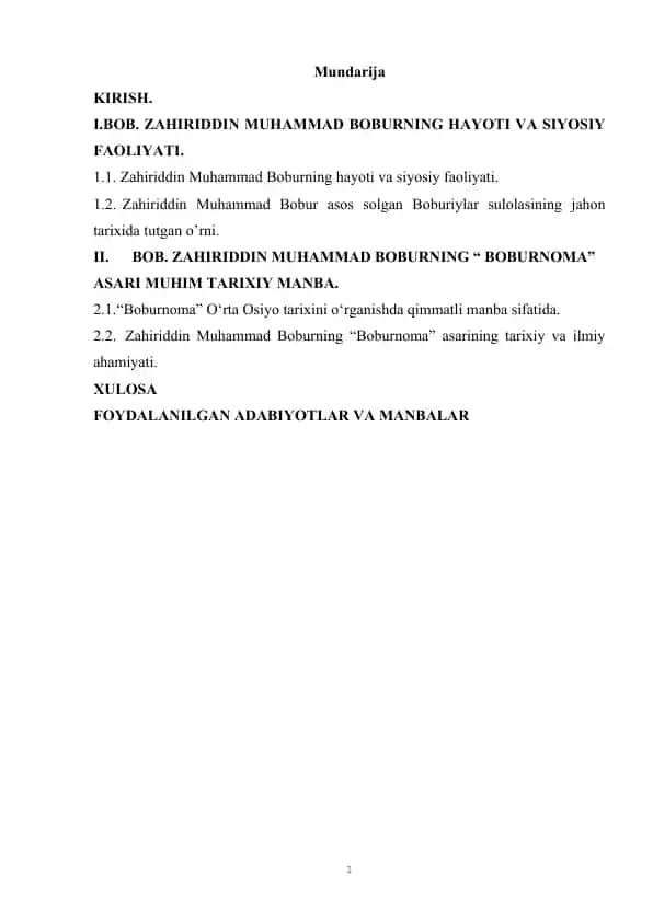 Zahiriddin Muhammad Boburning "Boburnoma"
