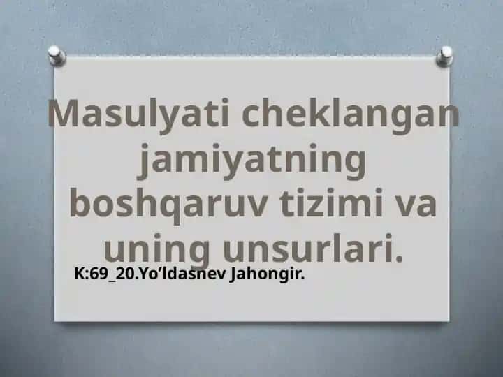 Masulyati cheklangan jamiyatning boshqaruv tizimi va uning unsurlari