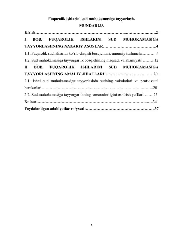 Fuqarolik ishlarini sud muhokamasiga tayyorlash