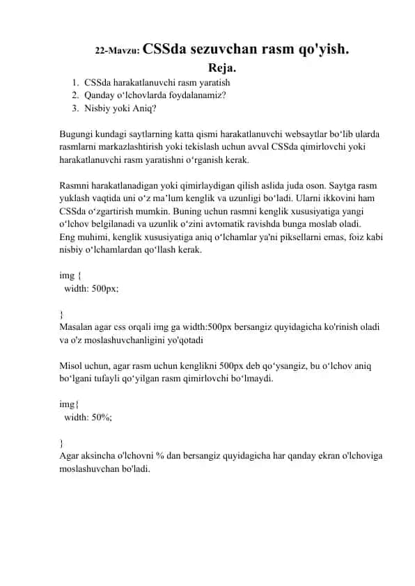 CSSda sezuvchan rasm qo'yish
