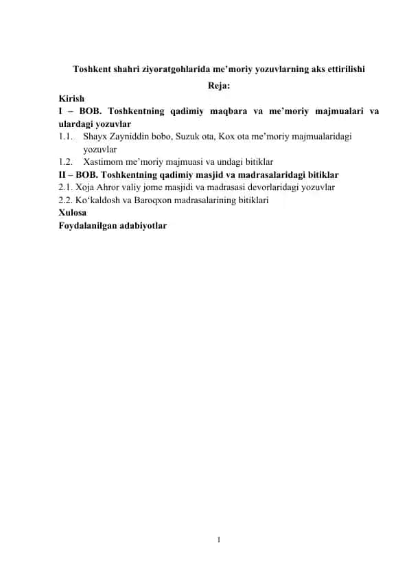 Toshkent shahri ziyoratgohlarida me’moriy yozuvlarning aks ettirilishi