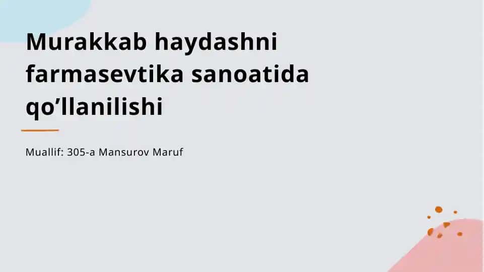Kompleks distilyatsiya texnologiyalari farmasevtika sanoatida qo’llanilishi