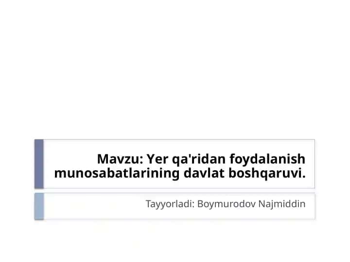 Yer Osti Boyliklari To'g'risida