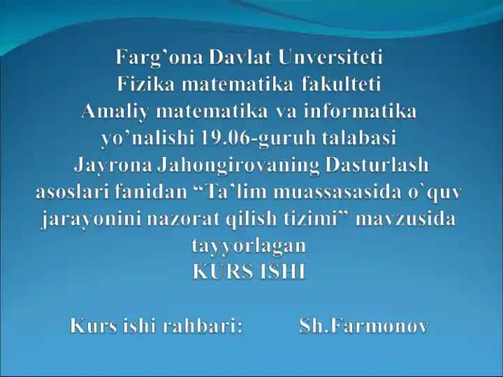 Kurs ishi: C# dasturlash tilida boshqaruv operatorlari