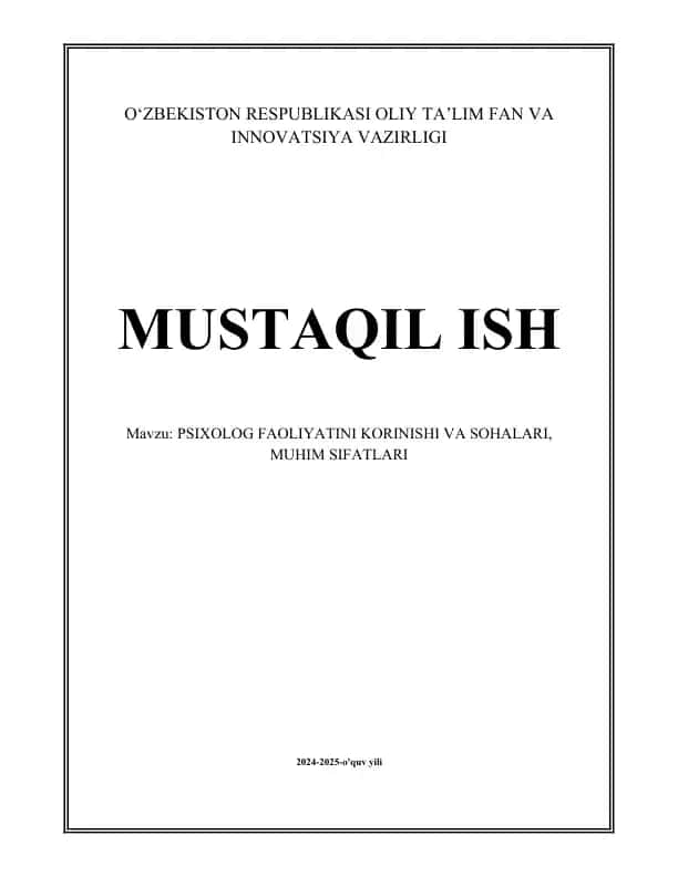 Psixologik Faoliyatni Korinishi va Sohalari