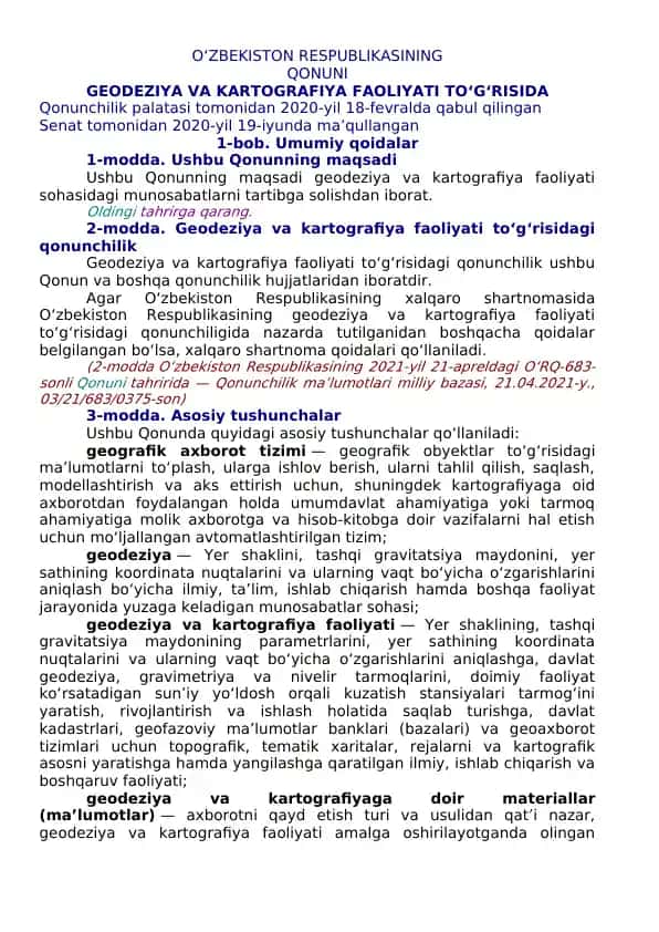 Geodeziya va kartografiya qonuni