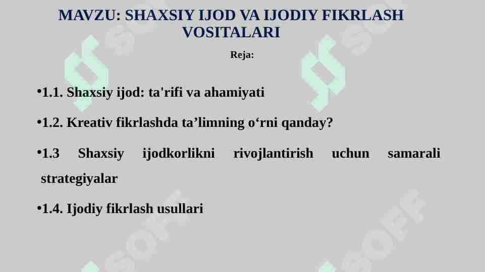 Shaxsiy ijod va ijodiy fikrlash vositalari