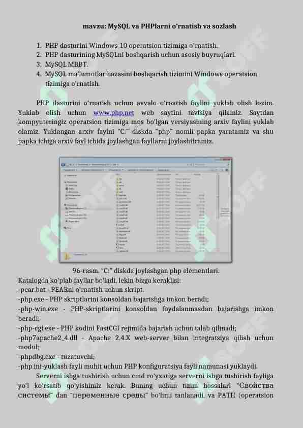 mavzu: MySQL va PHPlarni o‘rnatish va sozlash
